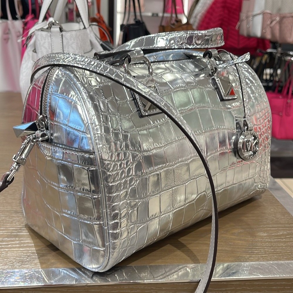 Michael Kors Grayson Medium Metallic Crocodile Embossed Leather Satchel
Silver - Picture 14 of 16